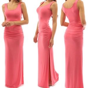 Woman’s sleeveless summer maxi dress pink coral